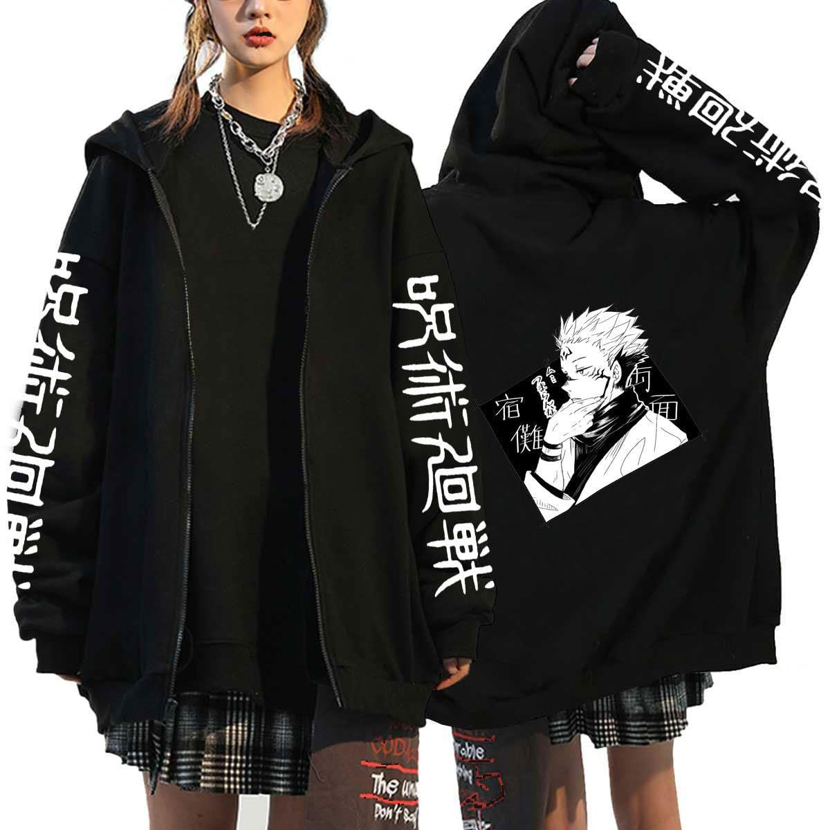 Unisex Trendy Anime Casual Black Zipper Hoodie