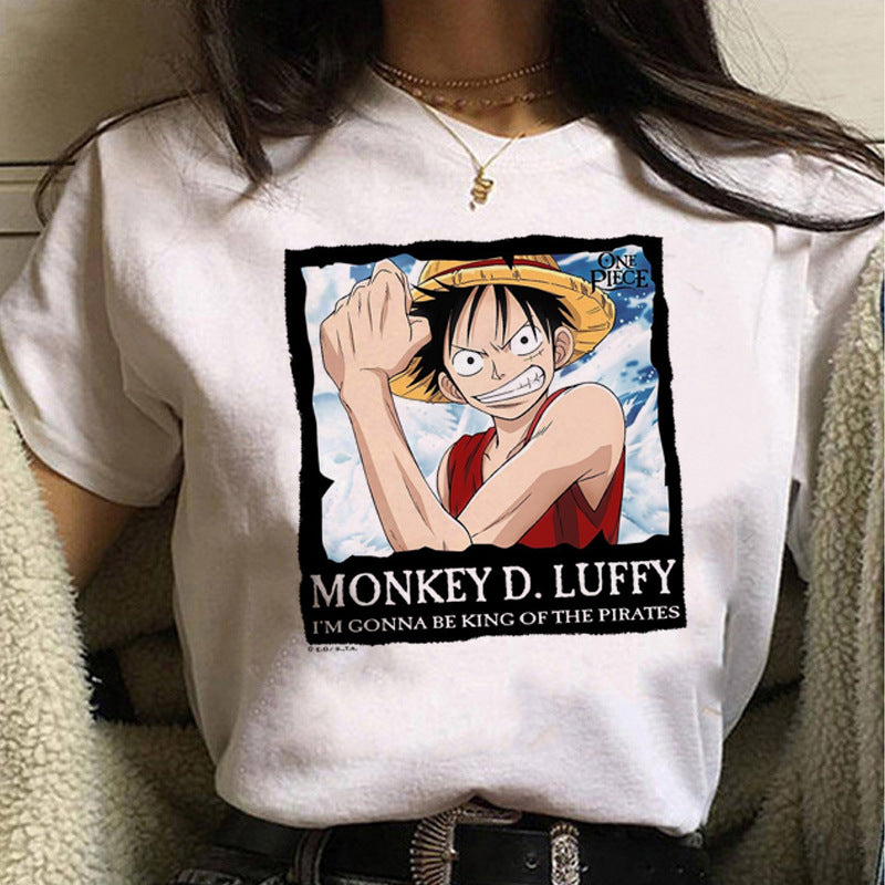 Casual Women's Wanted Luffy Printed White T-Shirt