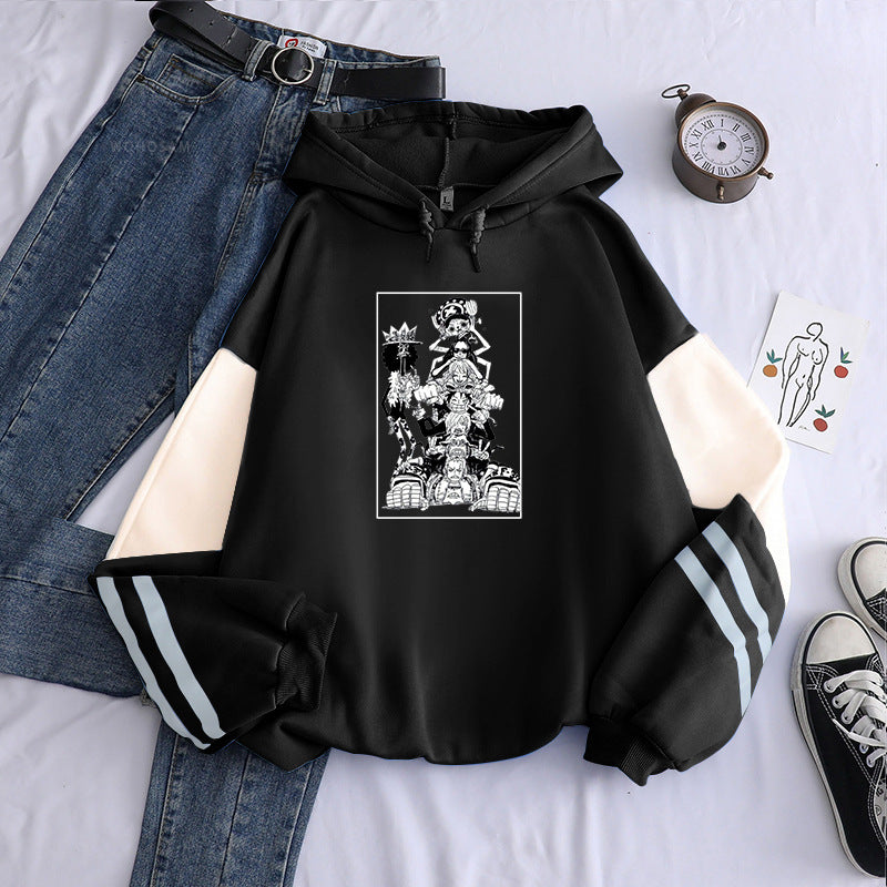 Unisex Luffy Chopper Print Patchwork Hoodie