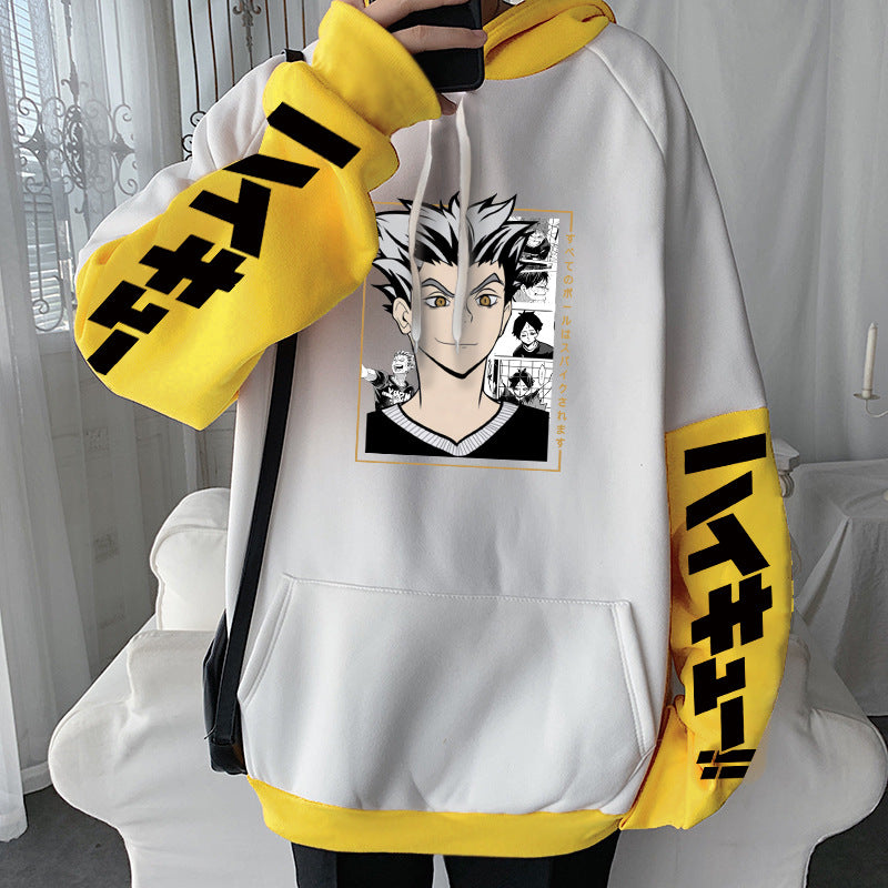 Unisex Anime Koutaro Color Block Pullover Hoodie