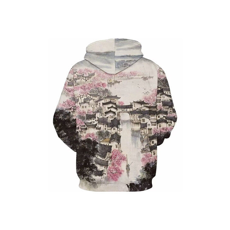 Retro Unisex Floral Digital Print Pattern Hoodie