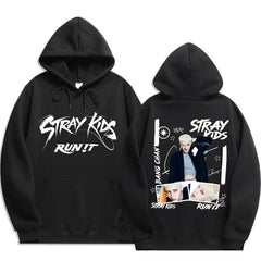 SKZ RUN IT Graphic Printed Black Hoodie