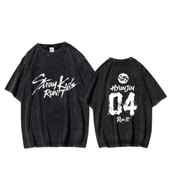 SKZ RUN IT Number Printed Washed T-shirt