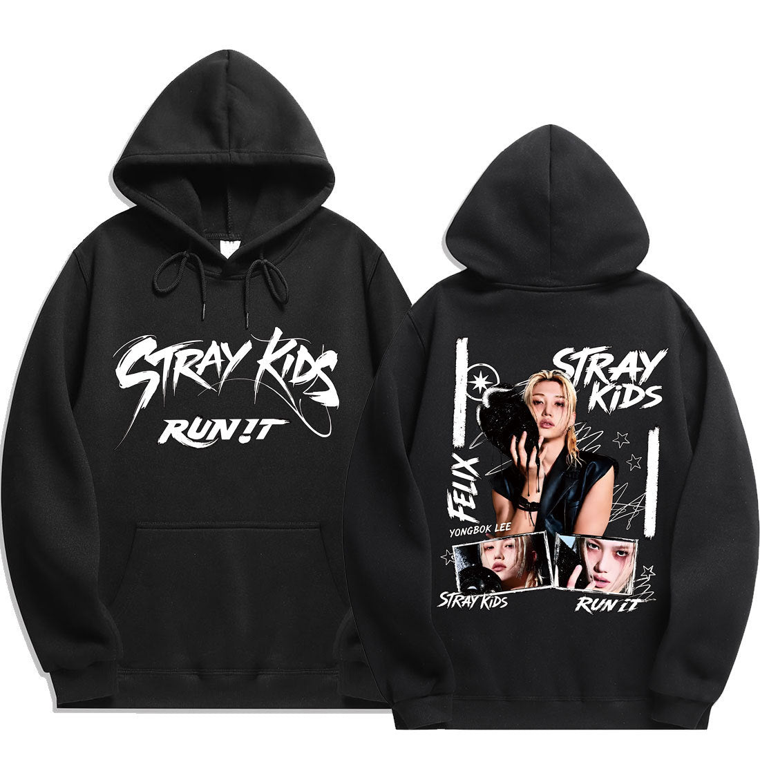 SKZ RUN IT Graphic Printed Black Hoodie