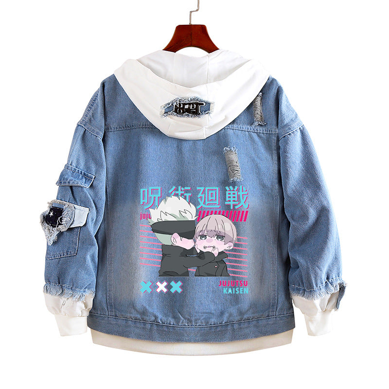 Unisex Anime Fake Two-piece Denim Loose Jacket