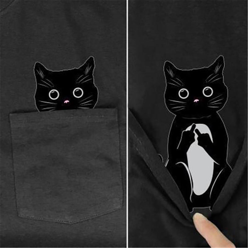 CHEEKY CRITTER POCKET TEE: A PLAYFUL SURPRISE INSIDE "GREY CAT"