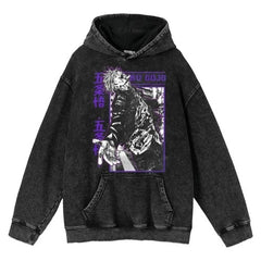 Unisex Anime Print Washed Loose Hoodie