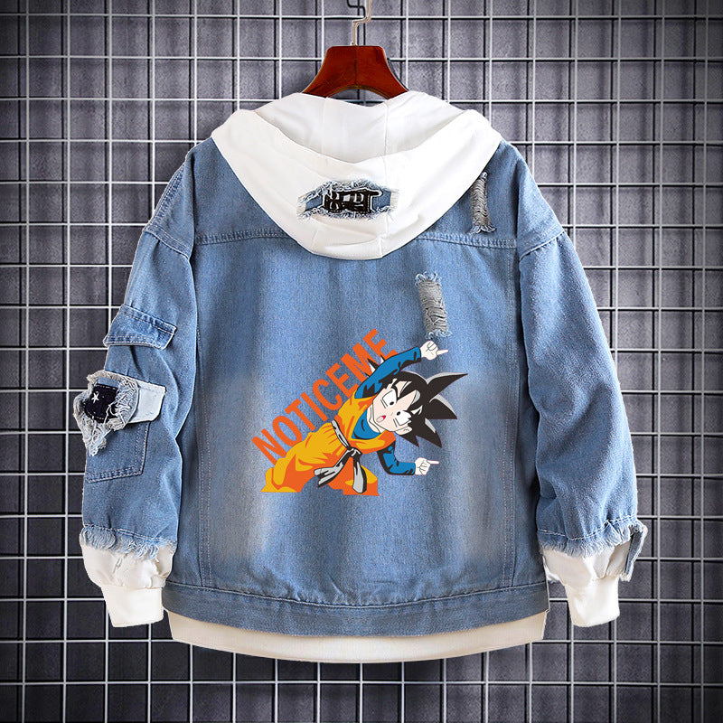 Unisex Trendy Anime Loose Fake Two Denim Jacket