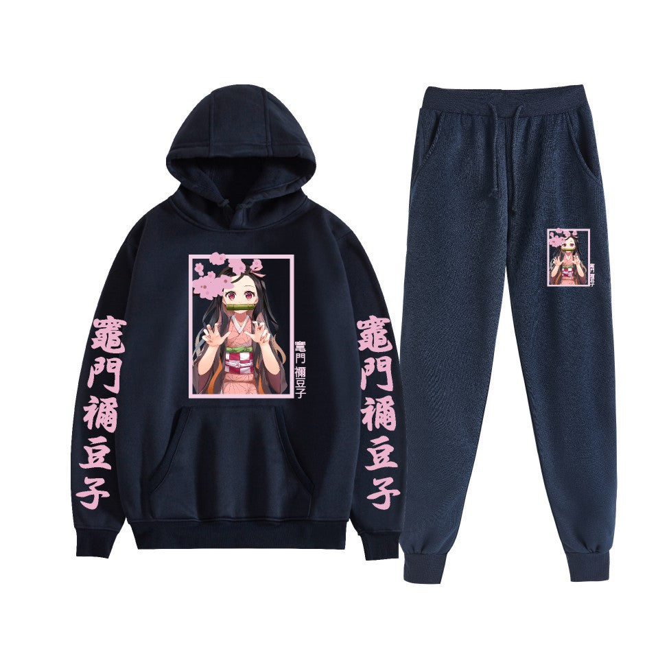 Casual Anime Graphic Print Hoodie Loose Pants