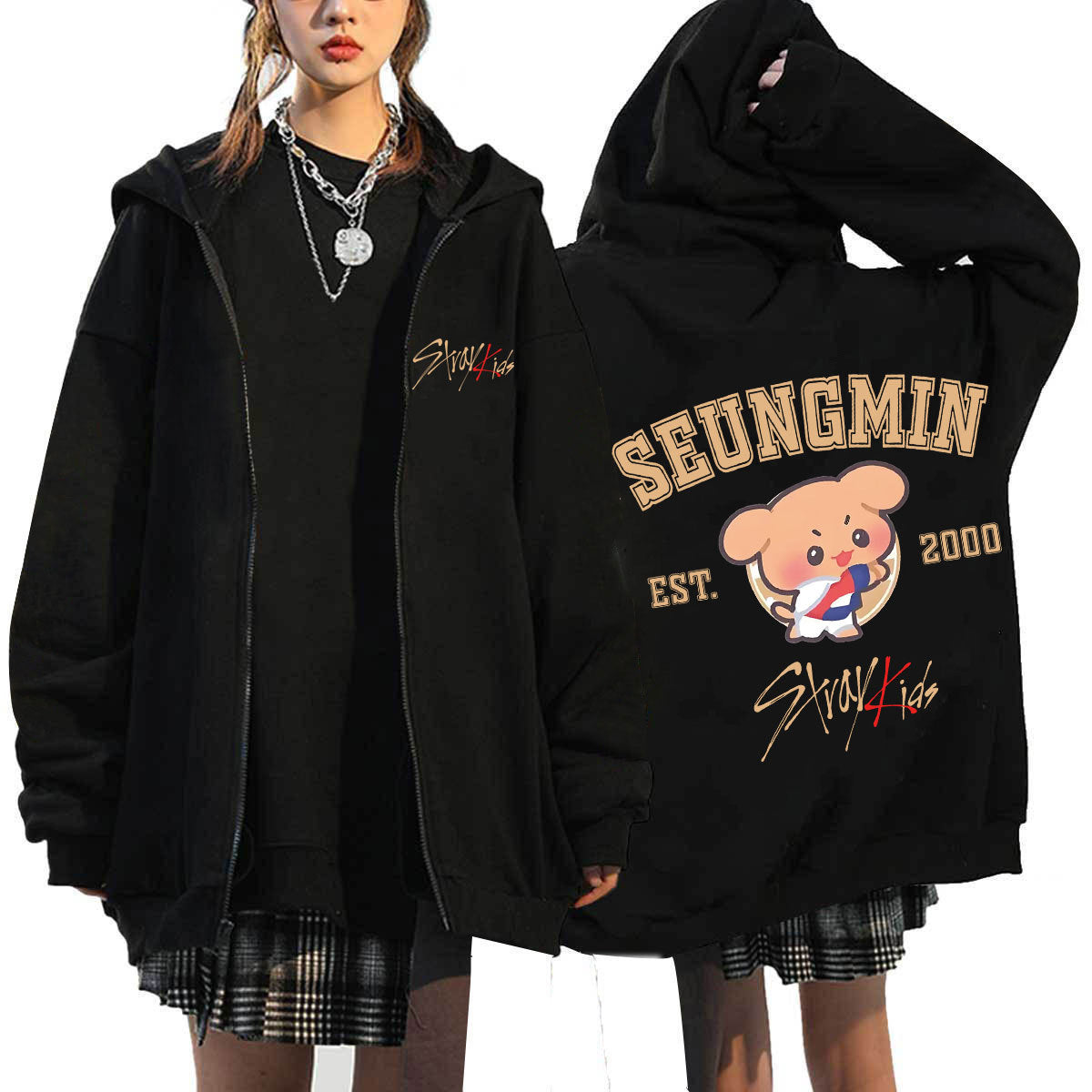 KPOP Dominate Cartoon Printed Zipper Hoodie