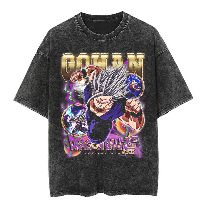Unisex Vintage Anime Washed Short Sleeve T-shirt