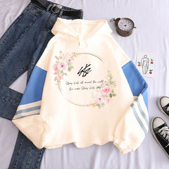 KPOP Letter Printed Color Block Pullover Hoodie