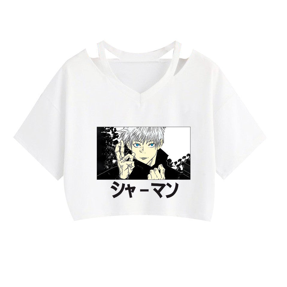 Girls Anime Printed Short Sleeve Crop T-Shirt