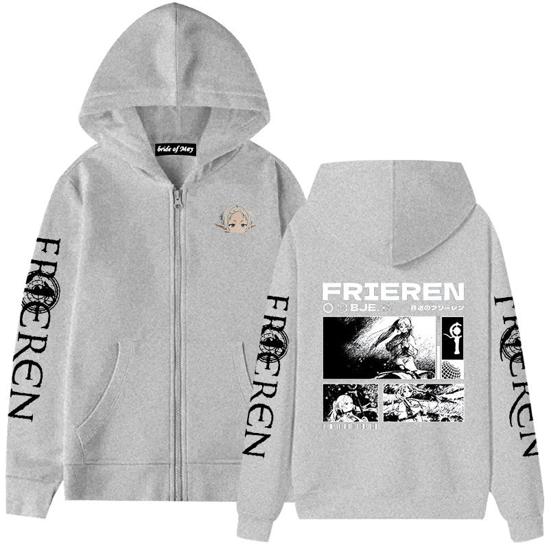 Unisex Anime Graphic Print Zipper Hoodie