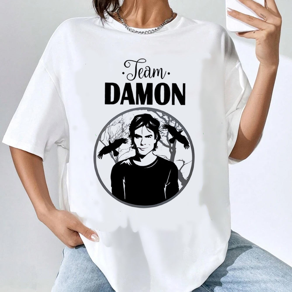 Vintage TVD Pattern Casual T-shirt