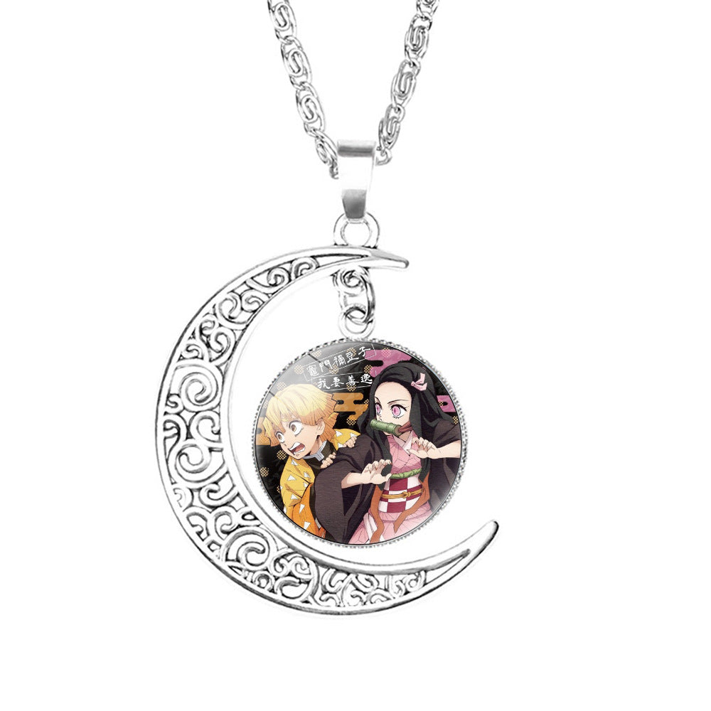 Chic Anime Moon Gem Pendant Necklace