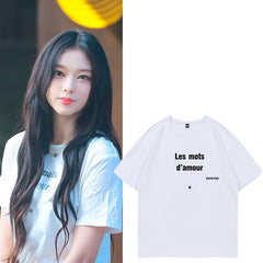 Haerin Letter Cotton Round Neck T-shirt