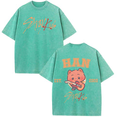 KPOP HAN Cotton Short-sleeved Washed T-shirt