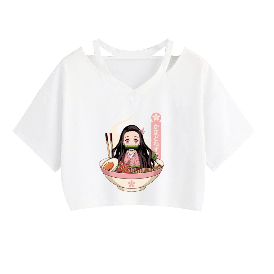 Girls Anime Print Casual Short Sleeve Crop Top