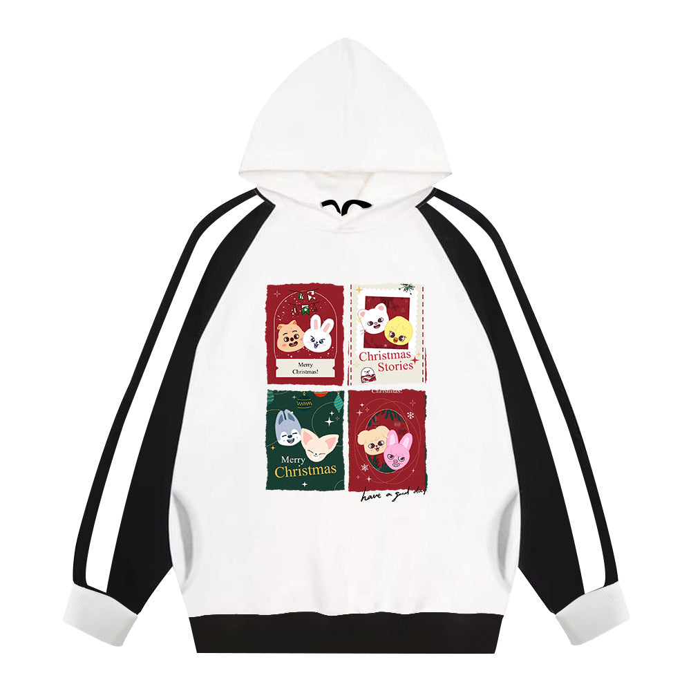 Cartoon SKZ Print Color Block Hoodie