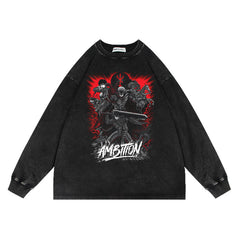 Casual Anime Washed Crew Neck Loose Sweatshirt