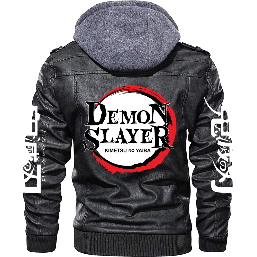 Casual Men's Anime Punk Style Leather Hooded Jacket