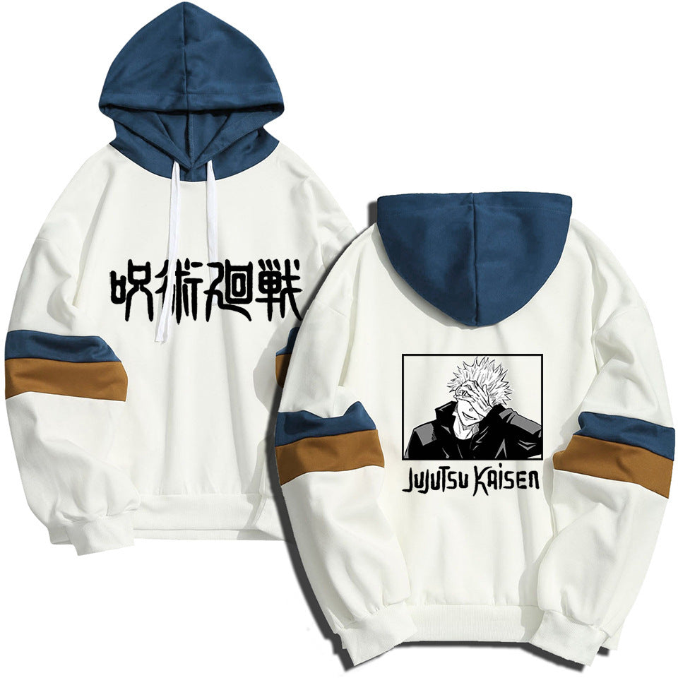 Unisex Anime Printed Color Block Casual Hoodie