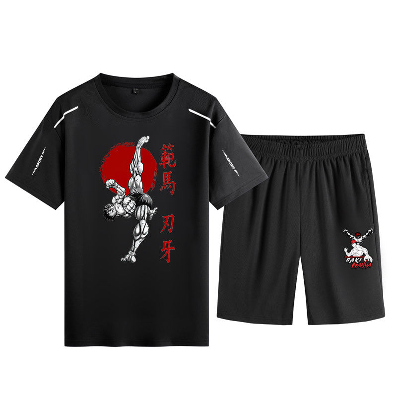 Men's Baki Anime Loose T-Shirt Shorts Suit