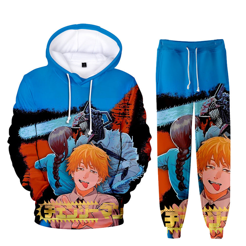 Trendy Anime Digital Print Hoodie Trousers Suit
