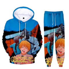 Trendy Anime Digital Print Hoodie Trousers Suit