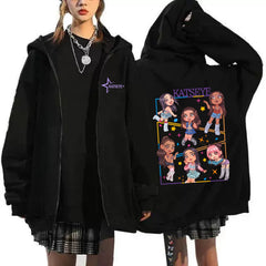 KATSEYE Logo Printed Zip Up Hoodie Top