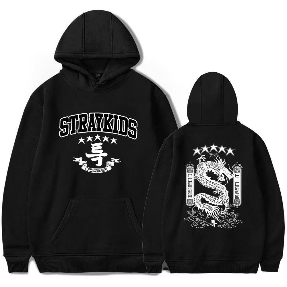 SKZ Pattern Printed Drawstring Hoodie