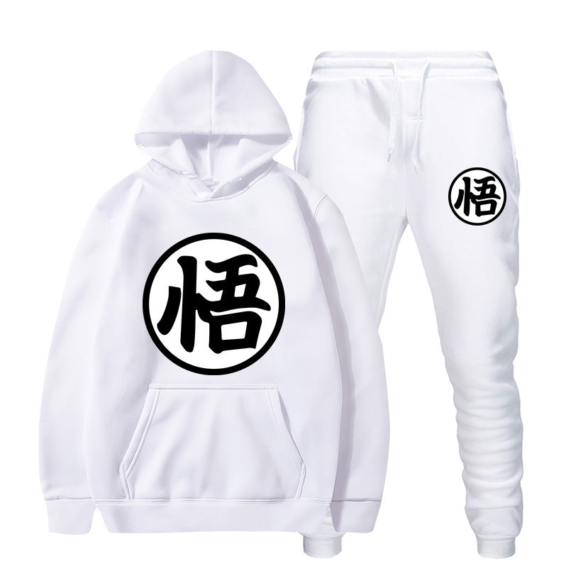 Men's Anime Logo Print Sports Hoodie Loose Pants