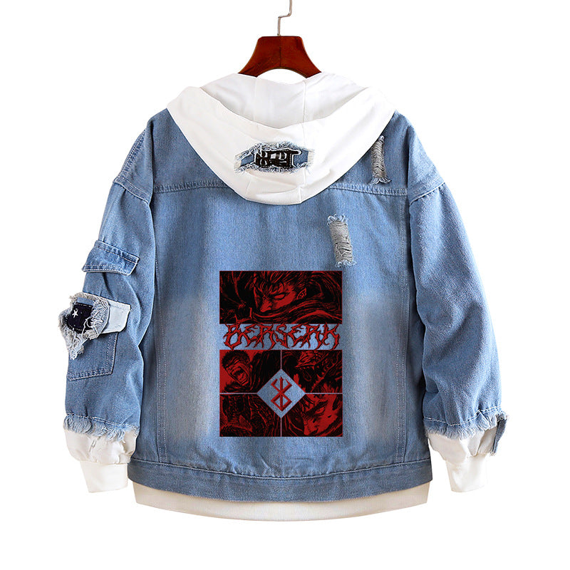 Unisex Anime Casual Hooded Denim Jacket