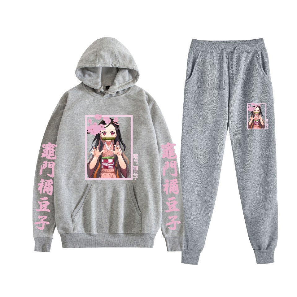 Casual Anime Graphic Print Hoodie Loose Pants