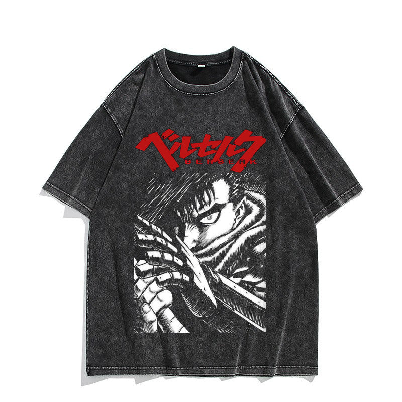 Vintage Anime Washed Short-sleeved T-shirt