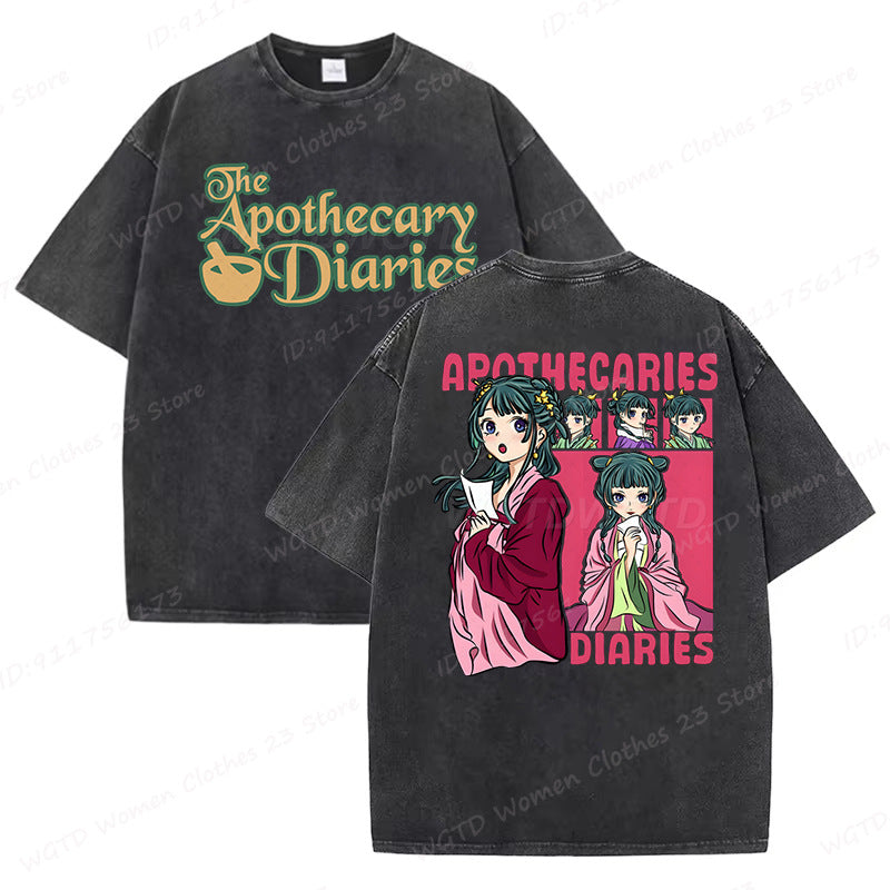 Vintage Anime Print Loose Washed T-shirt