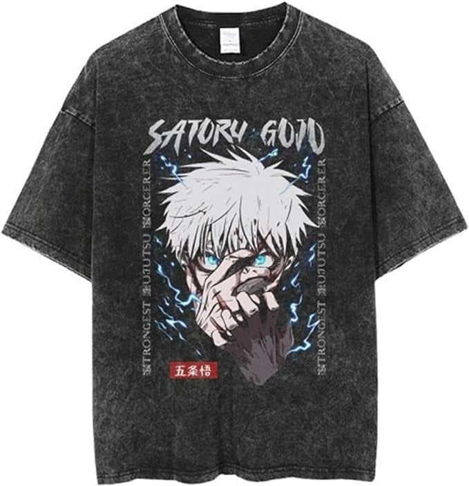 Casual Retro Washed Anime Graphic T-shirt