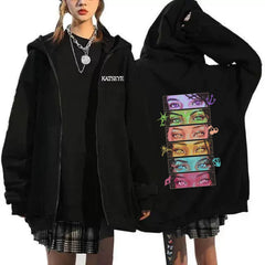 Daniela Lara Megan Graphic Printed Zipper Hoodie