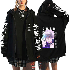 Unisex Trendy Anime Gojo Print Zip Up Hoodie