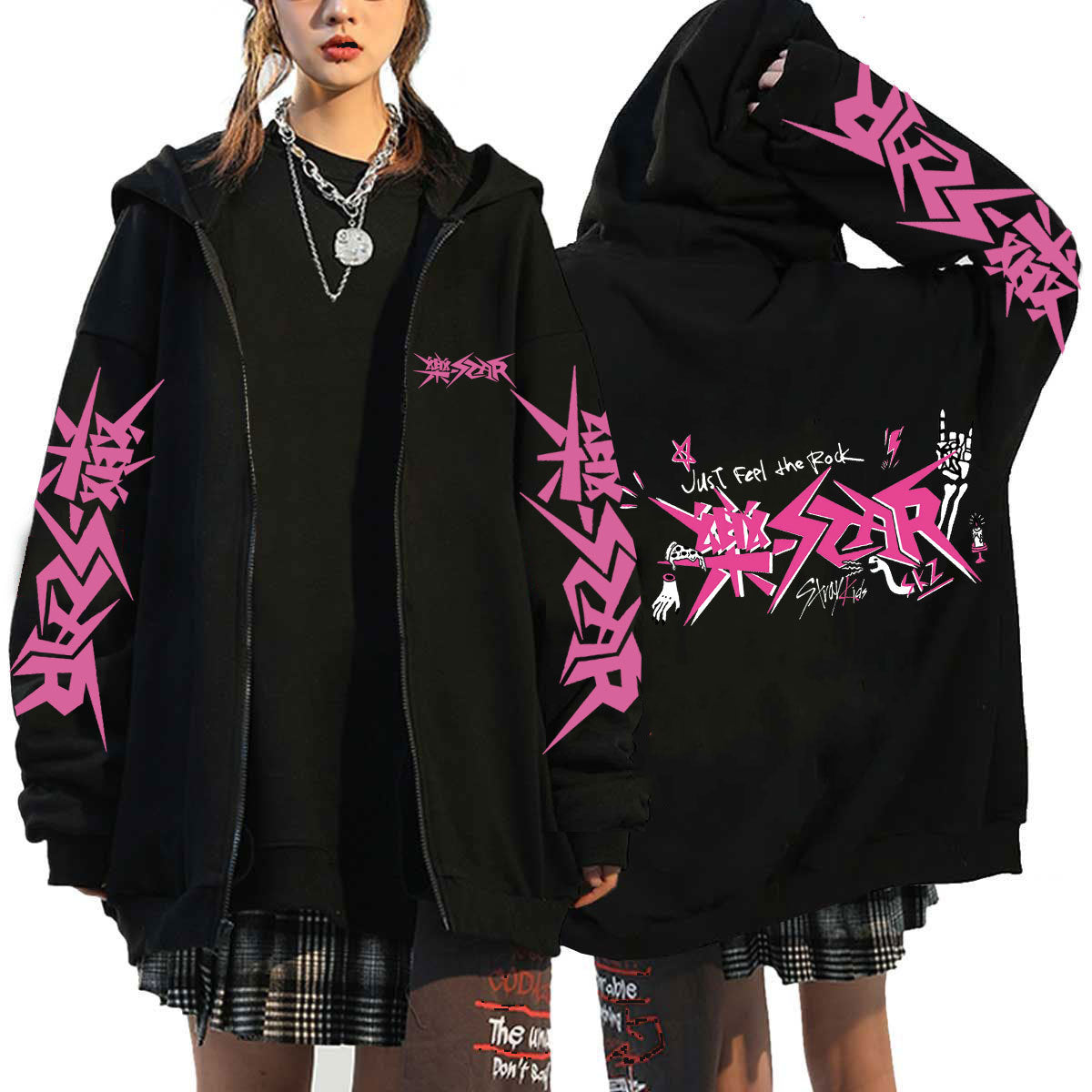 Unisex Chic Kpop Letter Printed Loose Zipper Hoodie