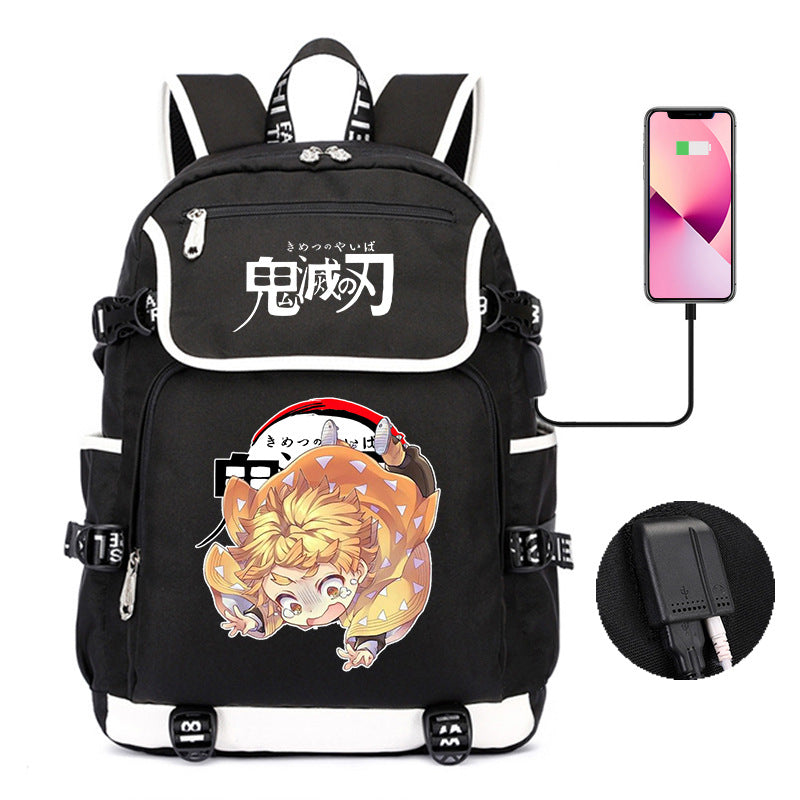 Versatile Anime Pattern Printed Black Backpack