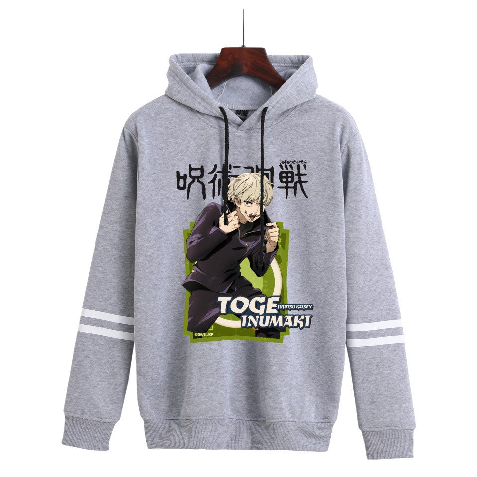 Unisex Anime Printed Striped Loose Hoodie