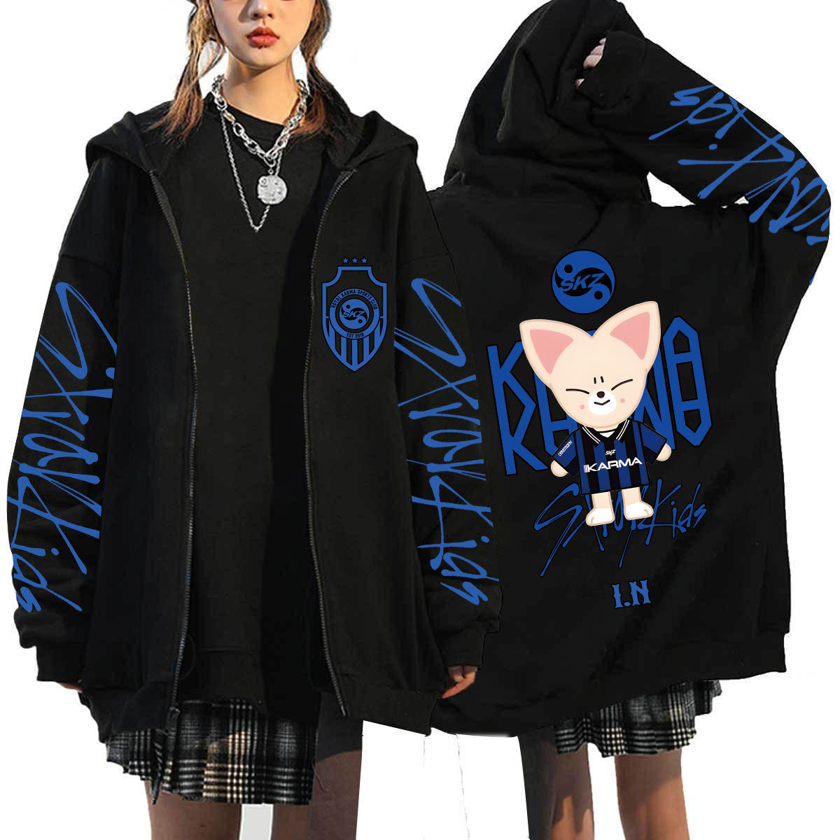 KPOP KARMA 2025 Printed Zip Up Hoodie