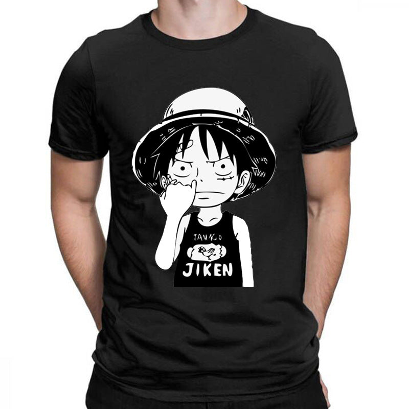 Men's Luffy Printed Crew Neck Pullover T-Shirt