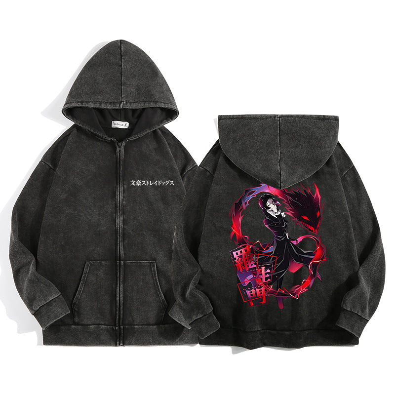Vintage Anime Black Zipper Hoodie