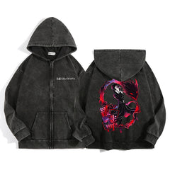 Vintage Anime Black Zipper Hoodie
