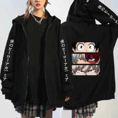 Unisex Anime Printed Zipper Black Pullover Hoodie