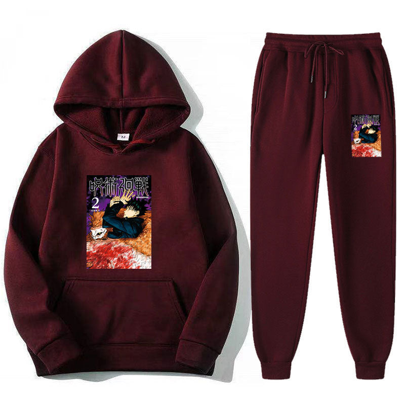 Men's Anime Print Loose Casual Hoodie Pants Set