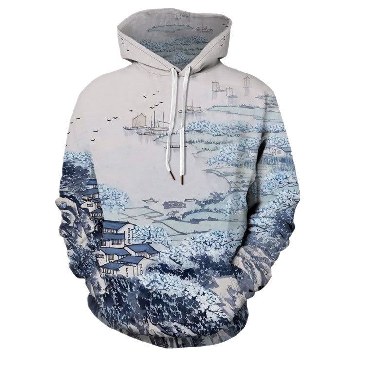 Retro Unisex Floral Digital Print Pattern Hoodie